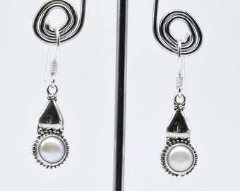 Natural Pearl Earrings, 925 Sterling Silver Earrings, Pearl Gemstone, Free Shipping, American Seller E148
