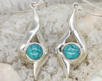 Natural Turquoise Earrings, 925 Sterling Silver Earrings, Turquoise Gemstone, Free Shipping, American Seller RE1159