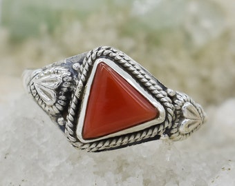 Natural Coral Ring, 925 Sterling Silver Ring, Coral Gemstone, Free Shipping, American Seller RJ-1358