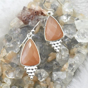 Natural Moonstone Earrings, 925 Sterling Silver Earrings, Moonstone Gemstone, Free Shipping, American Seller RE-591