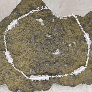 Natural Rose Quartz Bracelet, 925 Sterling Silver Bracelet, Rose Quartz Beads Gemstone, Free Shipping, American Seller JBR98