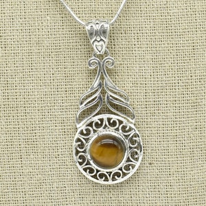 Natural Tiger Eye Pendant, 925 Sterling Silver Pendant, Tiger Eye Gemstone, Free Shipping, American Seller P124