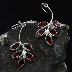 Natural Garnet Earrings, 925 Sterling Silver Earrings, Garnet Gemstone, Free Shipping, American Seller RE-502