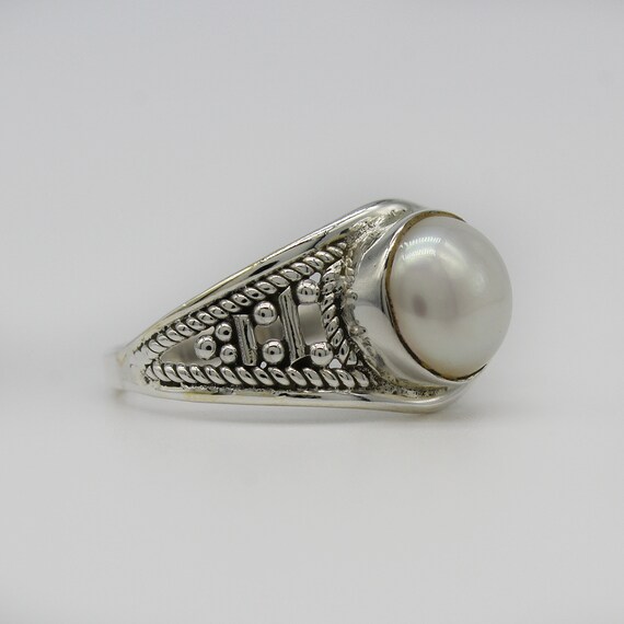 Pearl 925 Silver Plated Ethnic Handmade Jewelry Ring US Size 9.5 R-18521