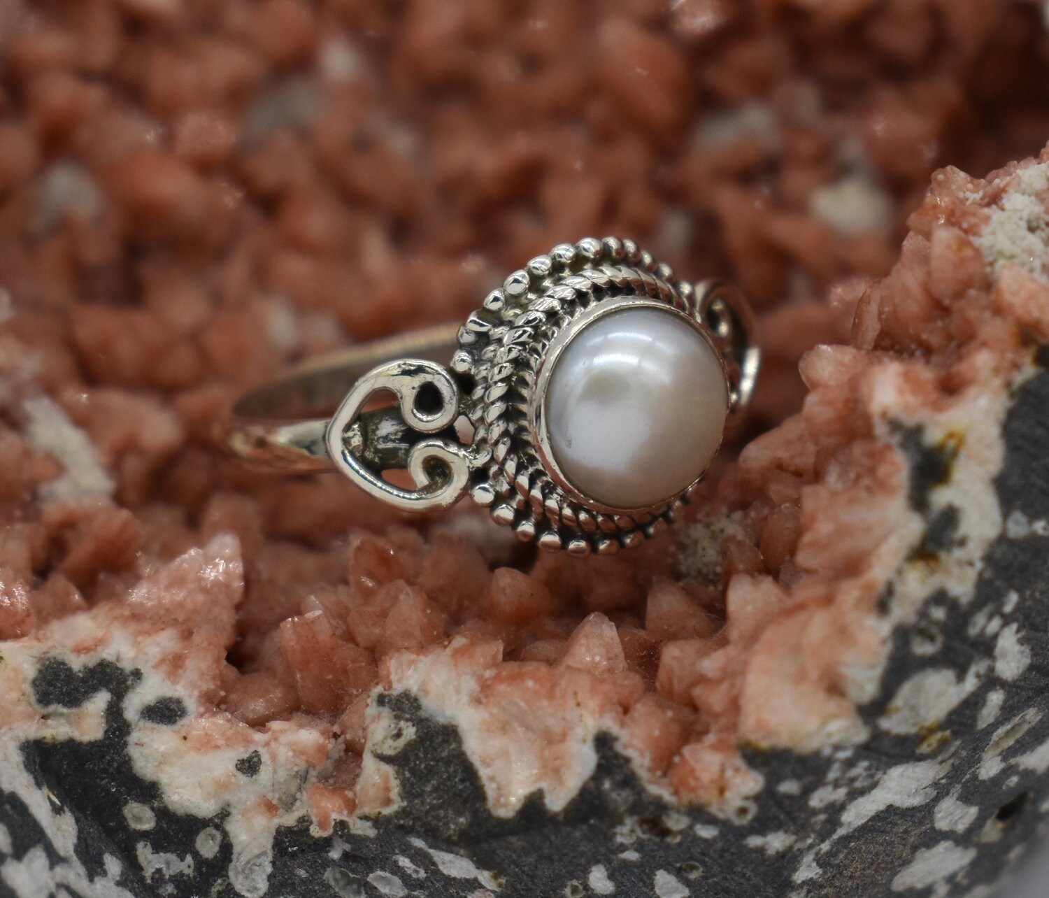 Natural Pearl Ring, 925 Sterling Silver Ring, Pearl Gemstone, Free