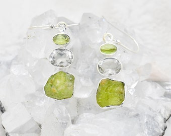 Natural Peridot Earring, 925 Sterling Silver Earring, Peridot Gemstone, Free Shipping, American Seller AE218