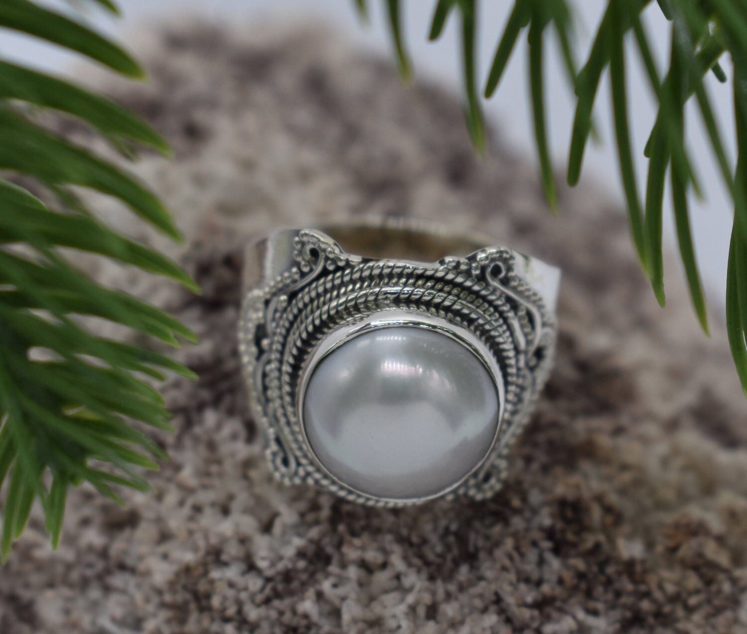 Natural Pearl Ring, 925 Sterling Silver Ring, Free Shipping