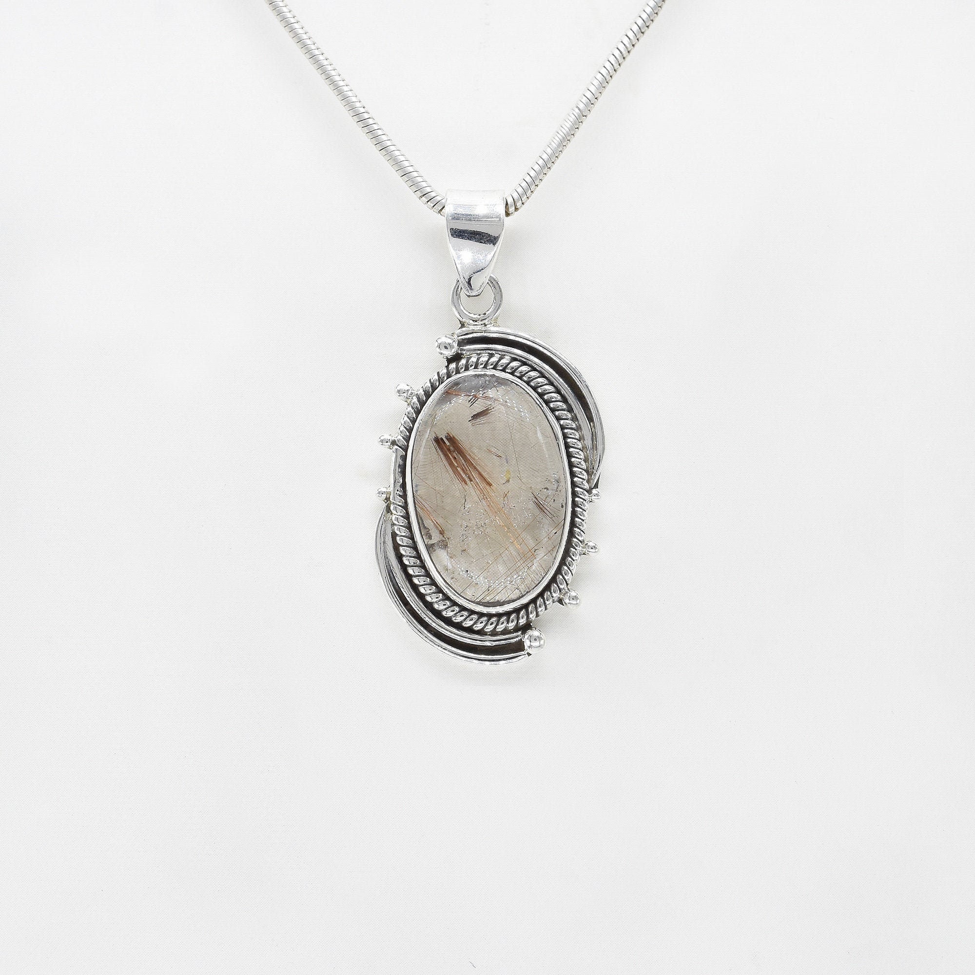 新品 大人気商品  Rutilated Pendant Silver Sterling 925 Pendant, Quartz シルバー