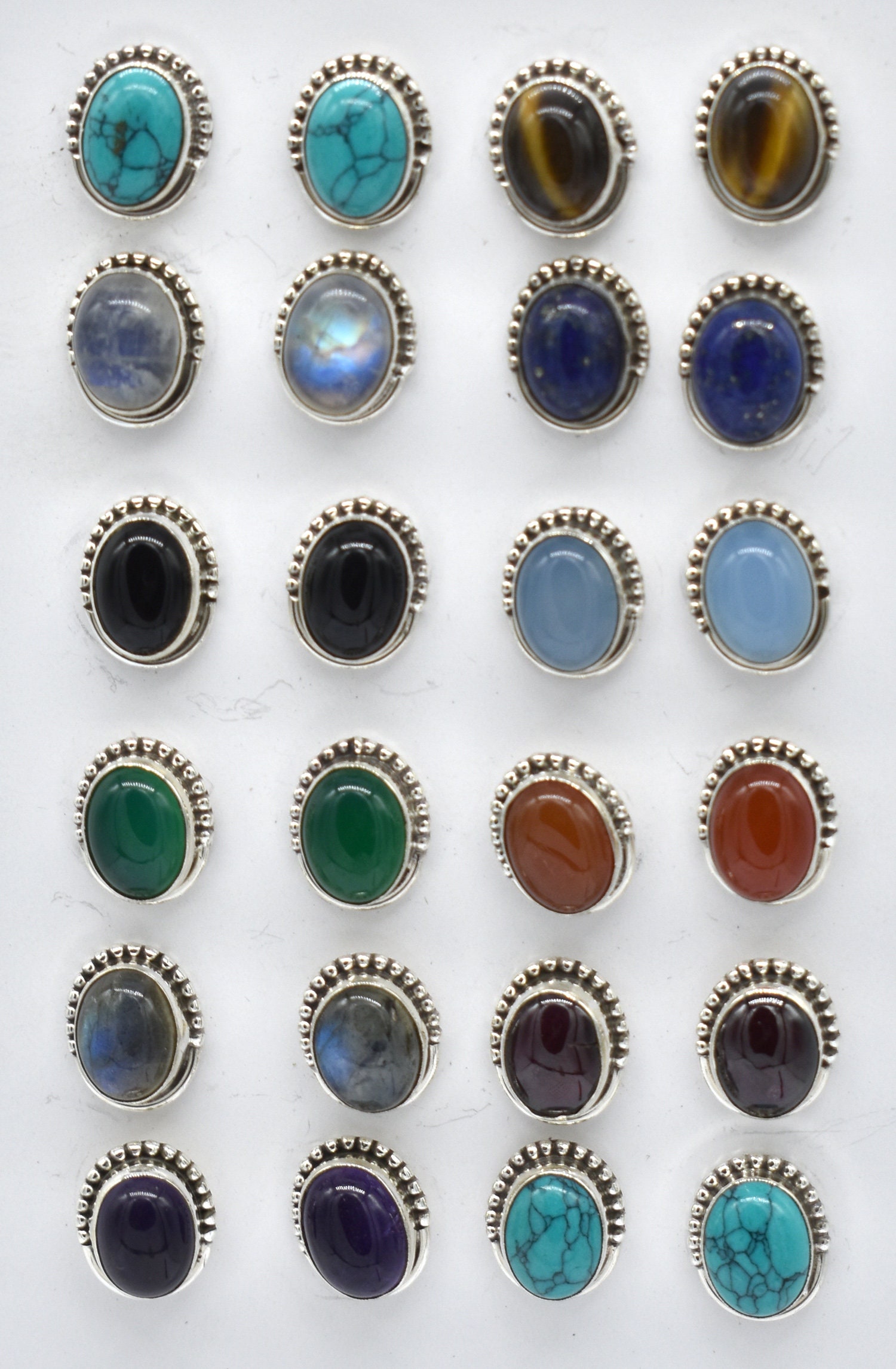 Gemstone Sterling Silver Stud Earrings 12 Pairs of Natural Etsy
