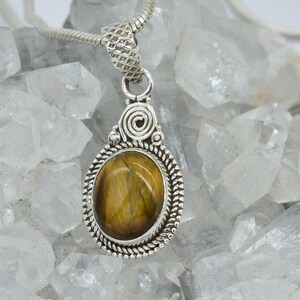 Natural Tiger Eye Pendant, 925 Sterling Silver Pendant, Tiger Eye Gemstone, Free Shipping, American Seller PG-21