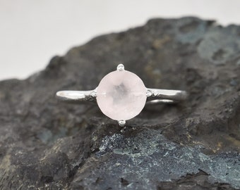 Rose Quartz Ring, 925 Sterling Silver Ring, Natural Quartz Gemstone, Free Shipping, American Seller JR623