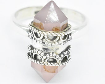 Rose Quartz Ring, 925 Sterling Silver Ring, Natural Quartz Gemstone, Free Shipping, American Seller AR40