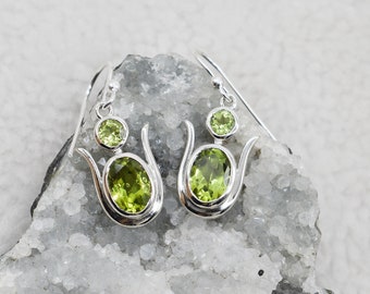 Natural Peridot Earring, 925 Sterling Silver Earring, Peridot Gemstone, Free Shipping, American Seller AE261