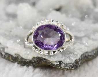 Natural Purple Amethyst Ring, 925 Sterling Silver Ring, Amethyst Gemstone, Free Shipping, American Seller JR601