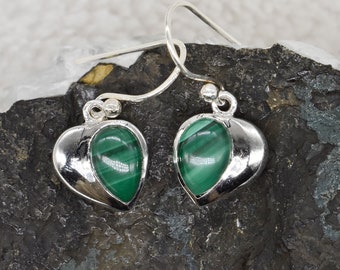 Natural Malachite Earring, 925 Sterling Silver Earring, Malachite Gemstone, Free Shipping, American Seller AE296