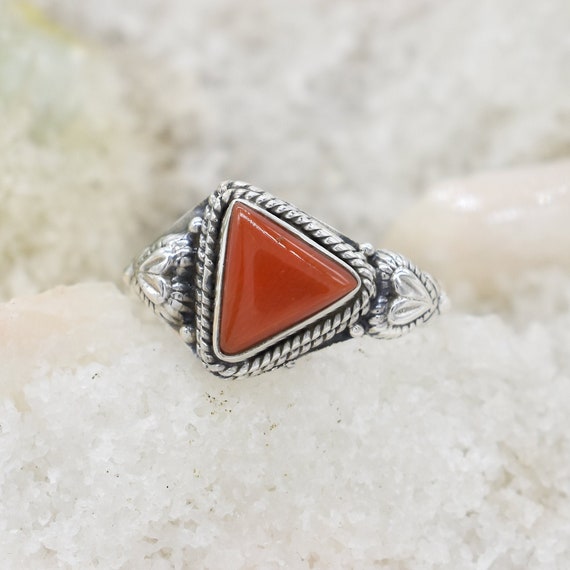 Natural Coral Ring 925 Sterling Silver Ring Coral Gemstone Free Shipping American Seller RJ 1476 Etsy