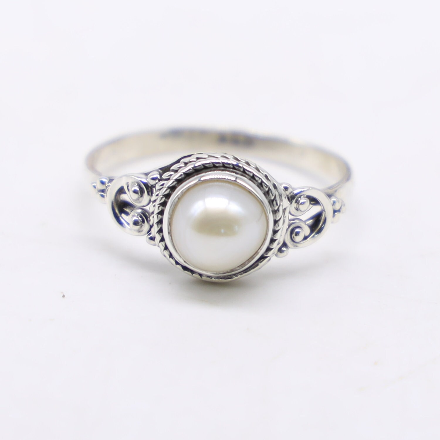 Pearl 925 Silver Plated Ethnic Handmade Jewelry Ring US Size 9.5 R-18521