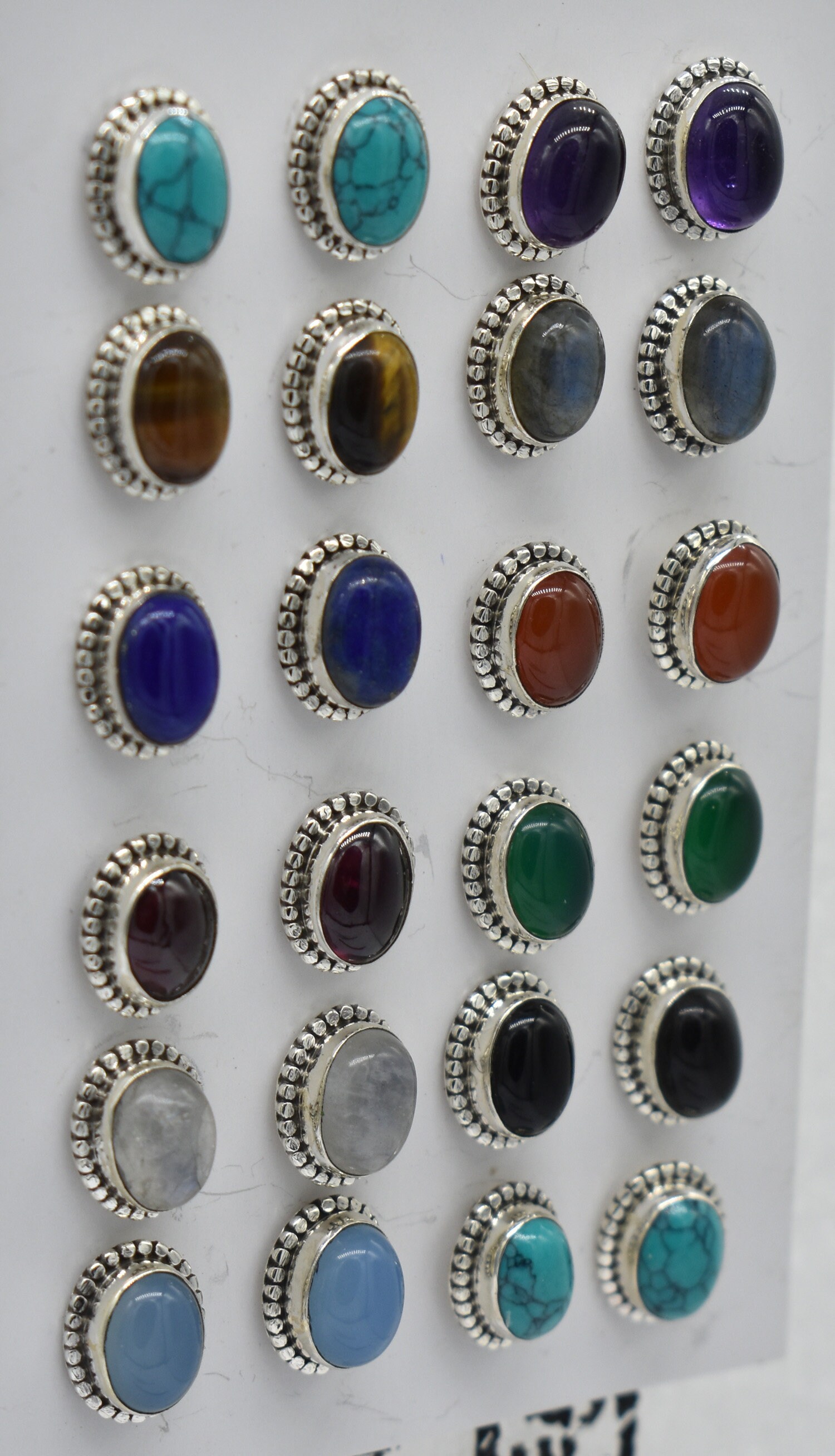 Gemstone Sterling Silver Stud Earrings 12 Pairs Of Natural Etsy
