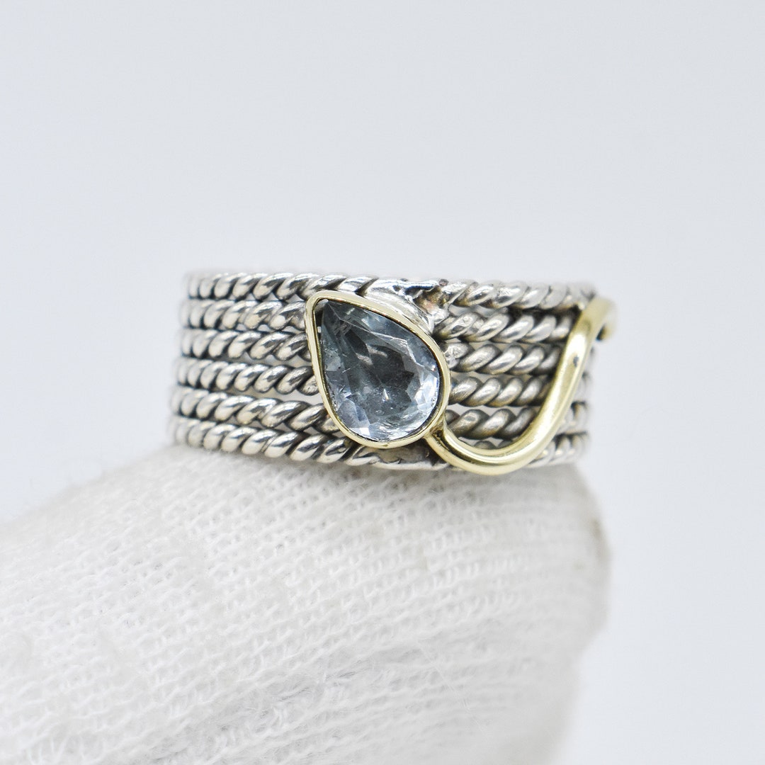 Anillo De Topacio Blanco O Espinela Negra Y Plata 925 Talla De Anillo 9