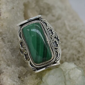 Natural Malachite Ring, 925 Sterling Silver Ring, Malachite Gemstone, Free Shipping, American Seller RJ-273