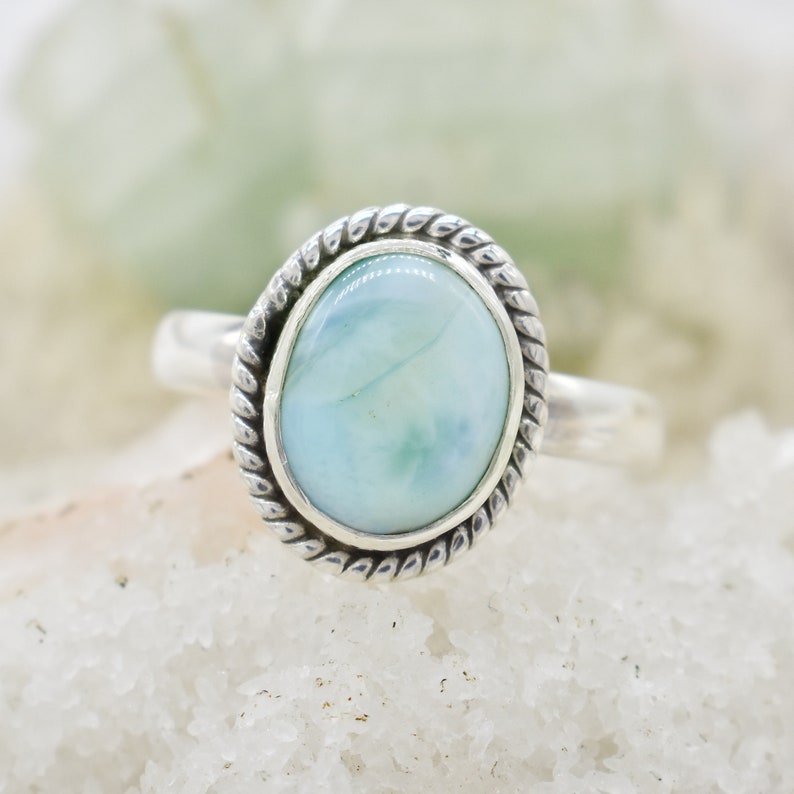 American Seller RJ-1421 Free Shipping Larimar Ring Larimar Gemstone 925 Sterling Silver Ring