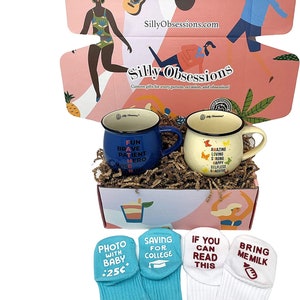 Coffee Mug Gift Set for Parents, Gift for New Parents. Gift Basket for Mom and Dad (New Parents Mugs) baby shower Gift Ideas.