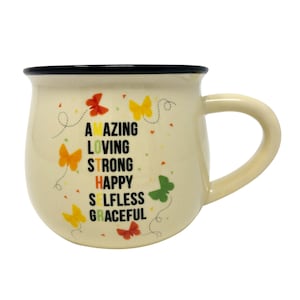Full Color MOTHER Acronym Large Body Coffee Mug for Mom 12 oz Ceramic Porcelain Tea Cup White, Mother&#39;s Day Gifts for Mom or Birthday