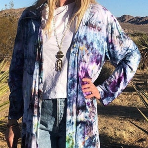 Tie Dye Duster, Hand Dyed Cardigan, Tie Dye Jacket, Tie Dye Loungewear, Size Large...NEBULOUS image 2