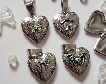 Heart Locket Necklaces ~ Stainless Steel Pendant Jewelry Silver Gothic Y2k Alt