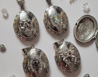 Oval Locket Necklaces ~ Stainless Steel Chain Pendant Gothic Y2k Alt