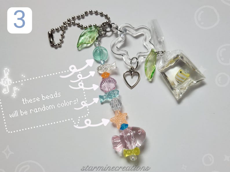 Jelly Aquarium Phone Straps ~ Frutiger Aero Beaded Keychain Bag Charm Ocean Fish Y2k 3