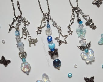 Cyber Blue Phone Straps ~ Beaded Keychain Clear Silver Alt Y2k Cybercore Frutiger Aero