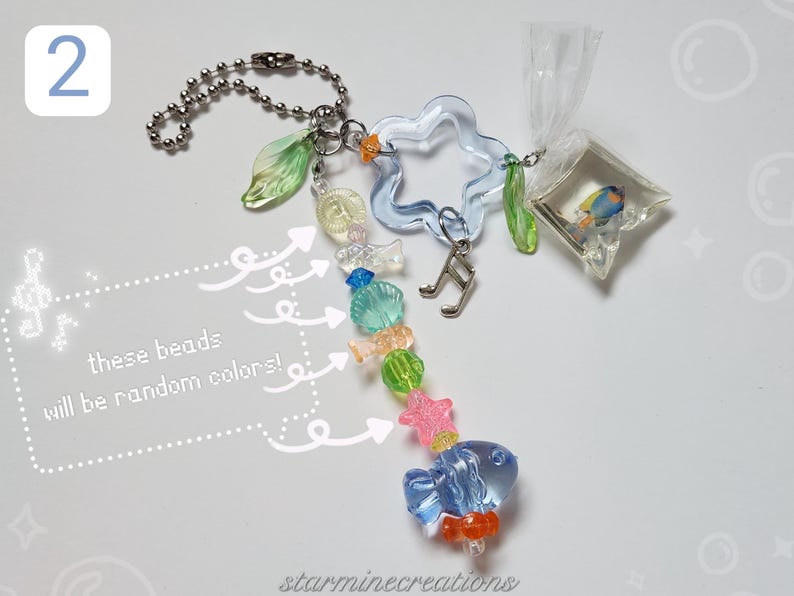Jelly Aquarium Phone Straps ~ Frutiger Aero Beaded Keychain Bag Charm Ocean Fish Y2k 2