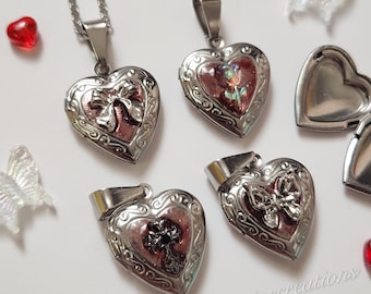 Red Heart Locket Necklaces ~ Stainless Steel Pendant Jewelry Gothic Y2k Alt Valentines