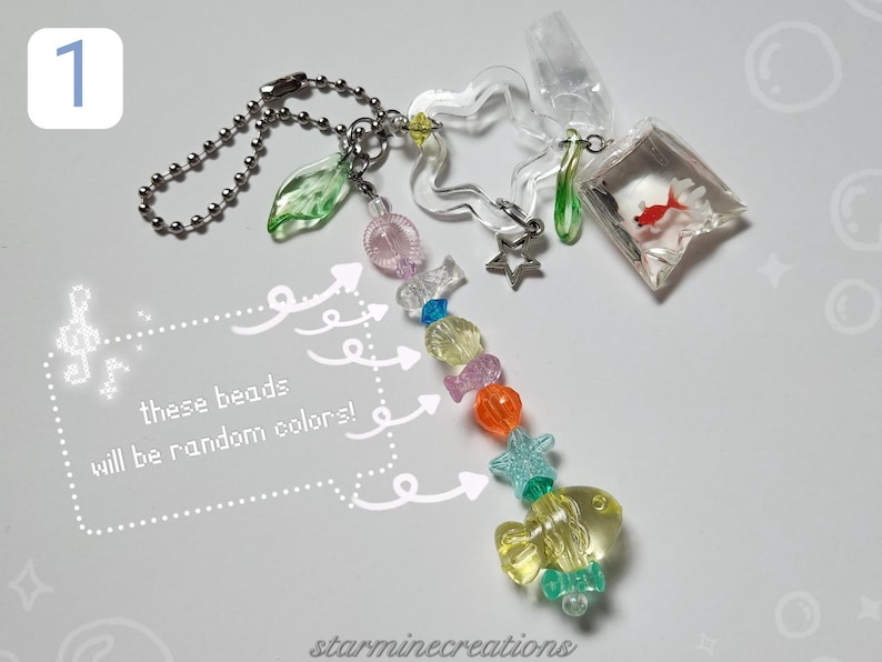 Jelly Aquarium Phone Straps ~ Frutiger Aero Beaded Keychain Bag Charm Ocean Fish Y2k 1
