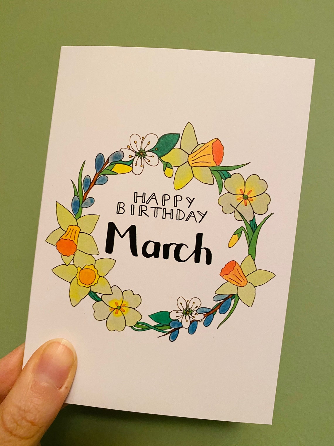 March Birthday Flower Wreath Card Daffodils Gift for Mum Etsy