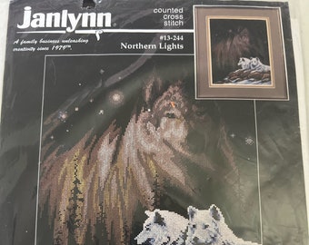 Vintage Wolves Cross Stitch Kit, Northern Lights, 12x12", Janlynn