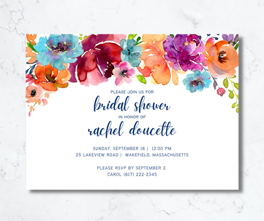 Watercolor Floral Invitation- Printable, Digital Download | Wedding ...