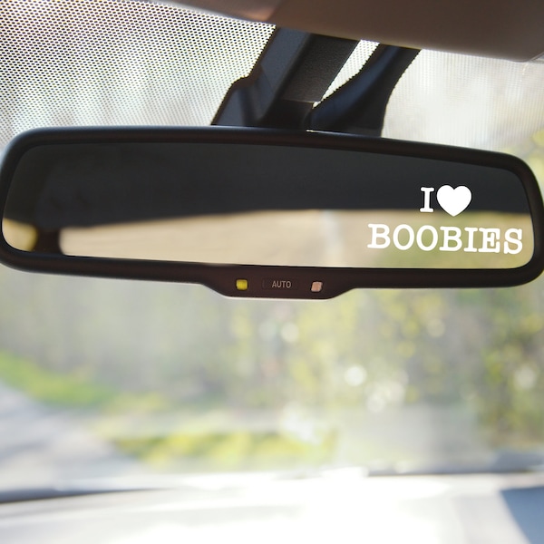 i heart boobies funny adult humor rearview mirror auto decal