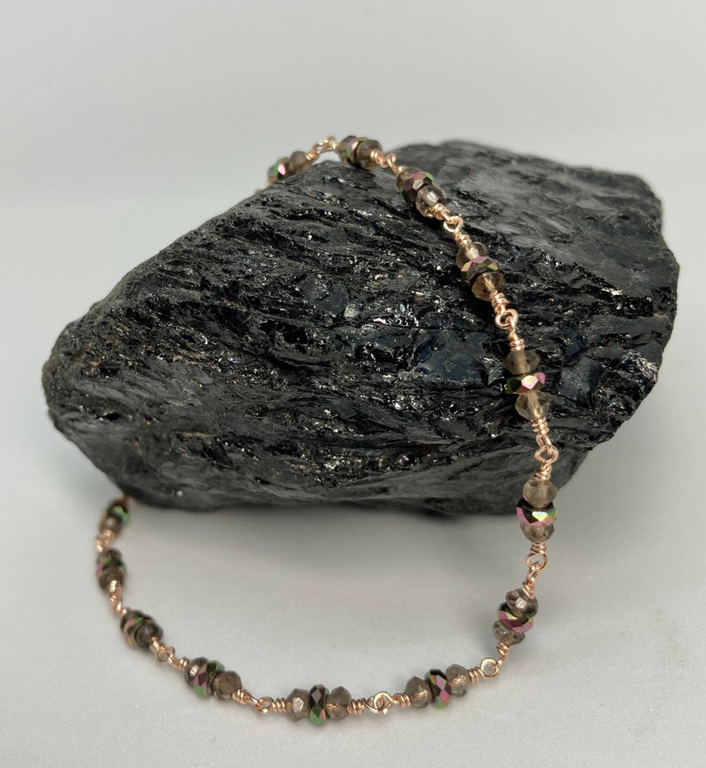Smokey Quartz w Tricolour Hematite /& Rose Gold Anklet