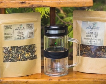 Anxiety Relief Chaga Tea Kit- DIY Kit- Herbal Teas- Maine Chaga- Wellness Blend- Kit Makes Approximately 56 fl oz