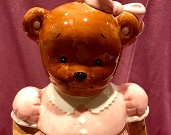 Rare Peggy Jo Ackley Teddy Bear Cookie Jar / Vintage Cookie Jar