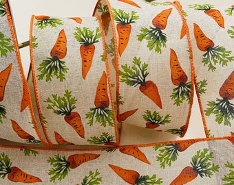 2.5” Carrot Beige Wired Ribbon with Orange Trim #754