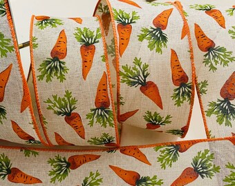 2.5” Carrot Beige Wired Ribbon with Orange Trim #754 - Sold By The Yard