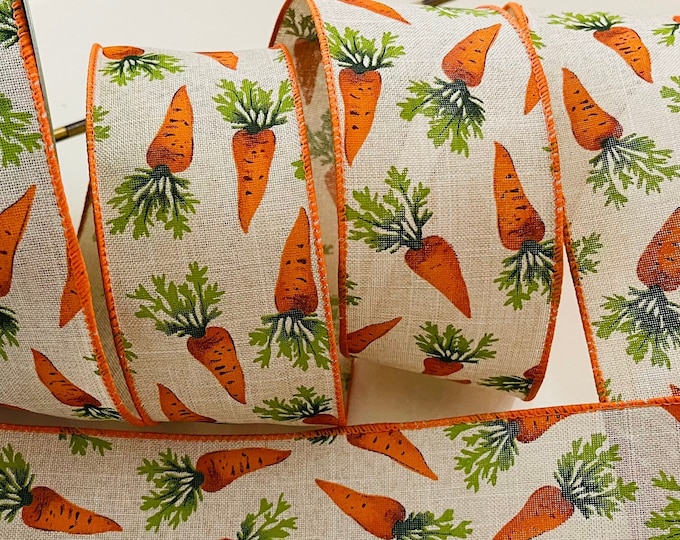 2.5” Carrot Beige Wired Ribbon with Orange Trim #754 - Sold By The Yard