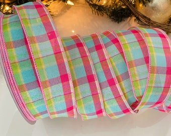 1.5" Spring Plaid Wired Ribbon #14 - Sold By The Yard