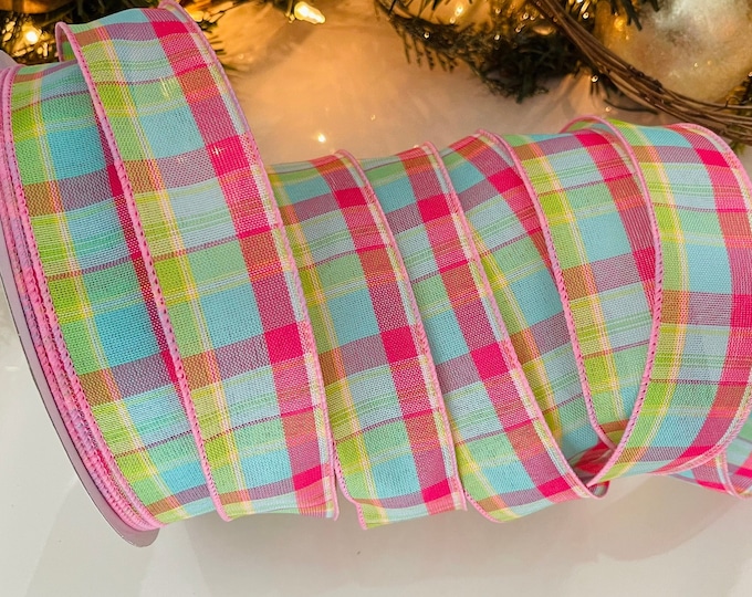 1.5" Spring Plaid Wired Ribbon #14 - Sold By The Yard