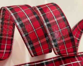 1.5” Red & Black Plaid Wired Ribbon #725 - Sold By The Yard