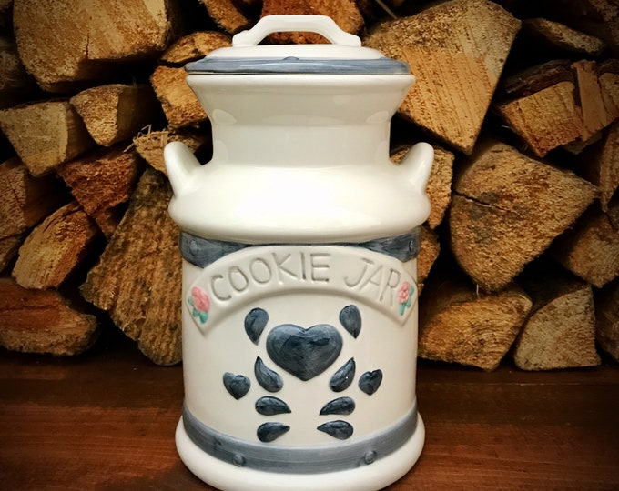 Blue & White Heart Vintage Cookie Jar
