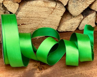 1.5” Reversible Satin Green Wired Ribbon - Perfect for Gift Wrapping, Wreaths, Decor & Much More! - Sold By The Yard